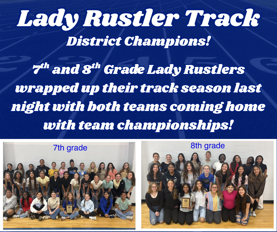 Champions x2! 🏆🏆  The 7th and 8th grade Lady Rustlers both brought home the Team Championship at the District Track Meet last night!  We are so proud of their hard work, determination, and the way they represented Edna!