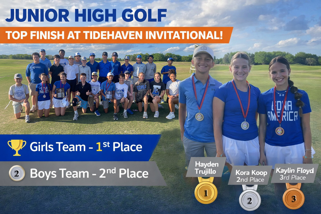 Junior High Golf competed at the Tidehaven Invitational in Bay City today! ⛳️  🏆 Girls – 1st Place 🥈 Boys – 2nd Place  🥇 Hayden Trujillo – 1st (Boys) 🥈 Kora Koop – 2nd (Girls) 🥉 Kaylin Floyd – 3rd (Girls)  Great job, Cowboys & Cowgirls! 💙