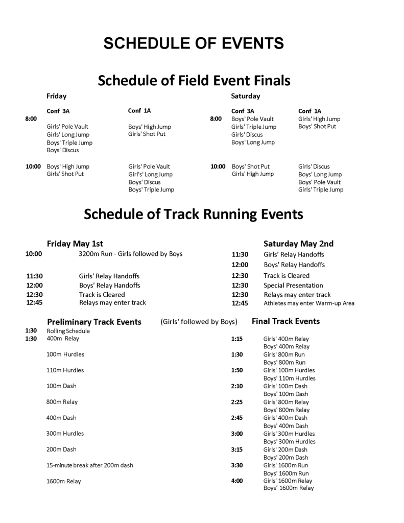 Region IV Track and Field Schedule 2026