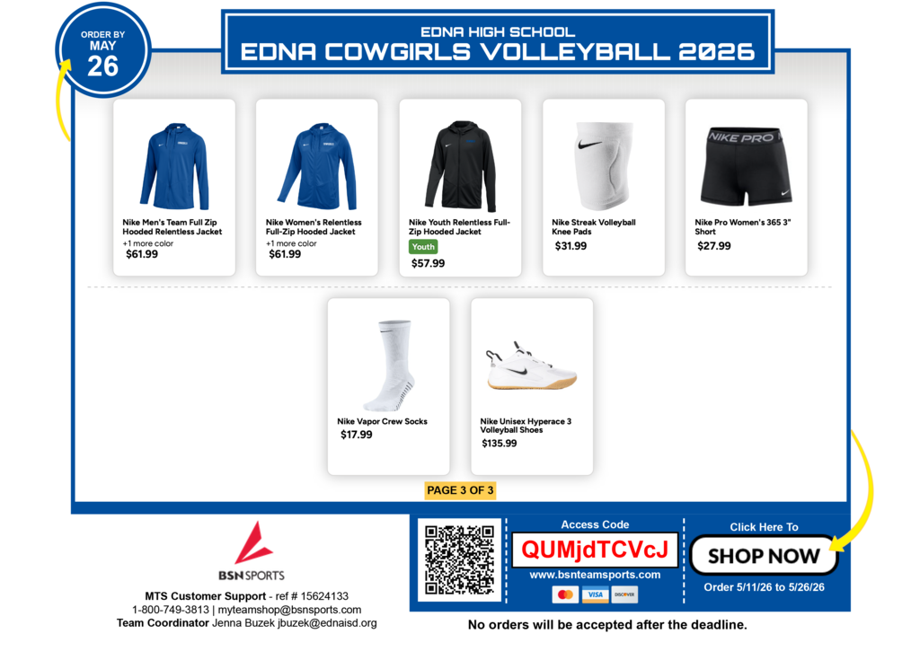 Support Edna Cowgirl Volleyball and grab your gear while you can! 🏐  Our volleyball shop is open until May 26th — visit the link to get your Cowgirl merch before it’s gone!