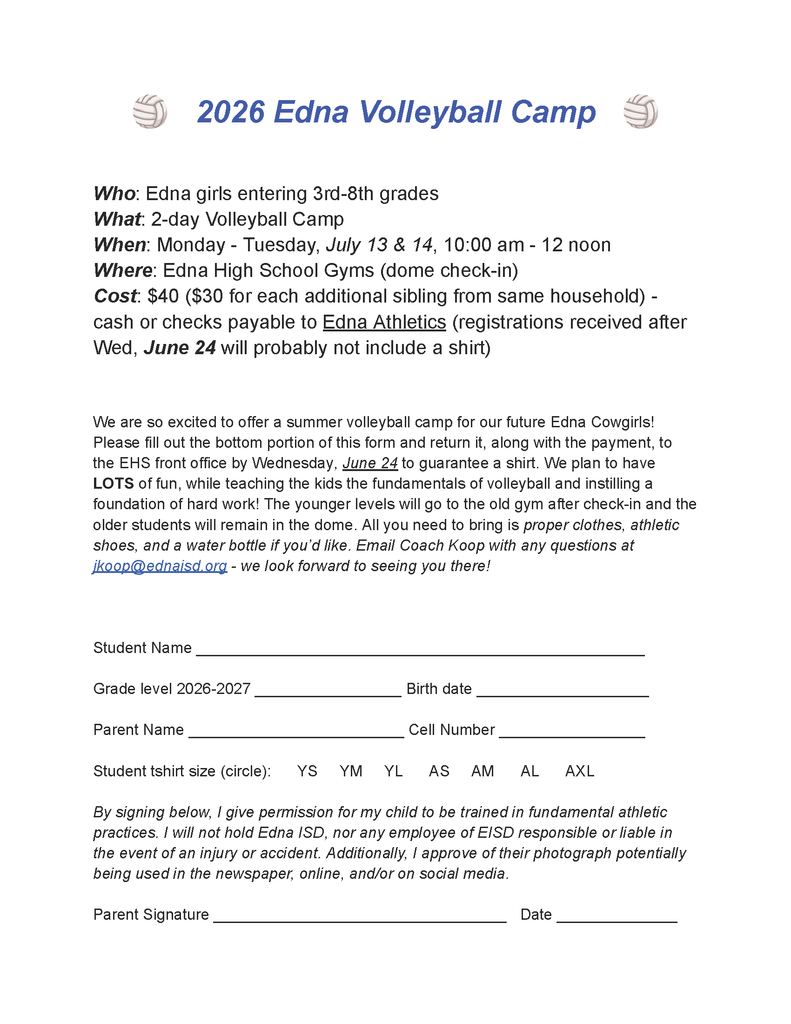 2026 Edna Volleyball Camp