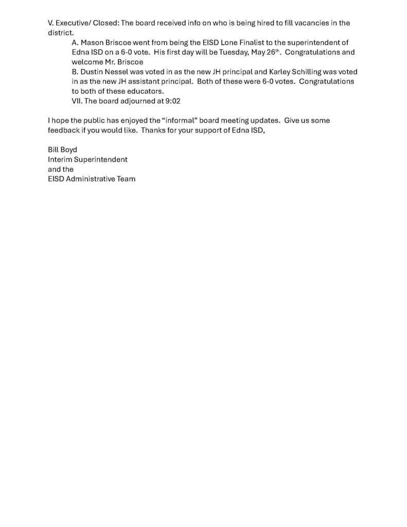 Page two of board meeting notes