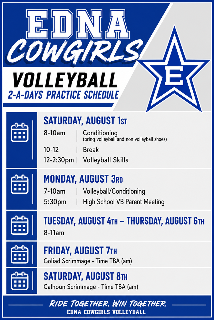 Edna Cowgirls 2-A-Days Practice Schedule