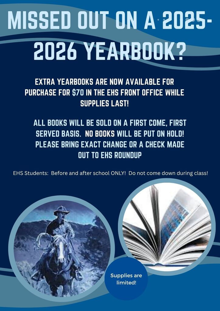 Extra yearbooks are now available for purchase for $70 in the EHS Front Office while supplies last!