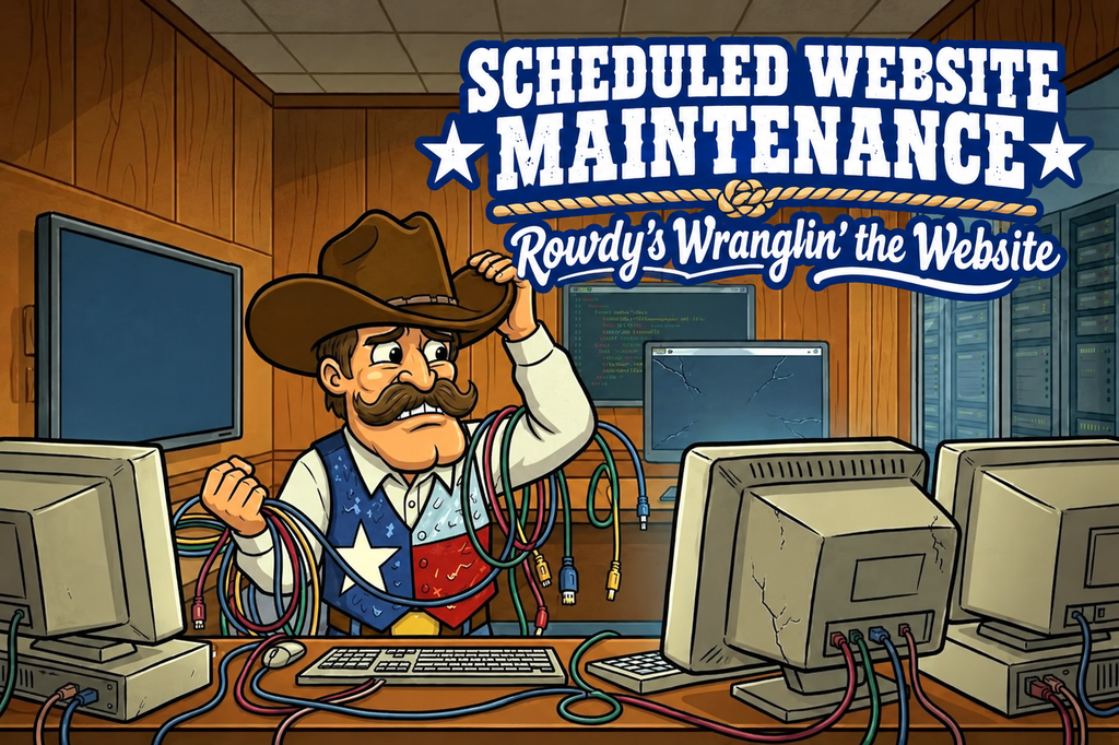 🐎 Rowdy’s got the reins! Our website will be undergoing scheduled maintenance as we make a few updates and improvements. Some sections of the site may be temporarily unavailable while Rowdy does a little wranglin’ behind the scenes. 🤠💻 Thanks for your patience while we get things tightened up and back in the saddle!