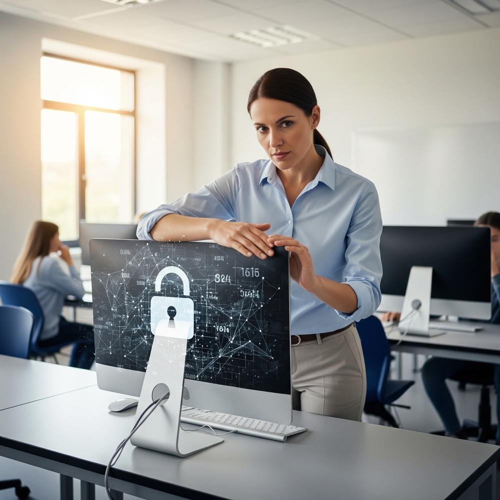 Person standing over a computer