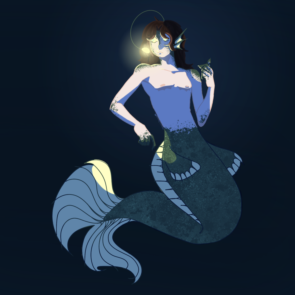 Digital painting of Merperson in Blue