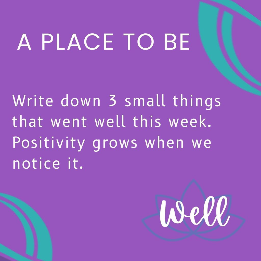 Write down 3 small things that went well this week. Positivity grows when we notice it.