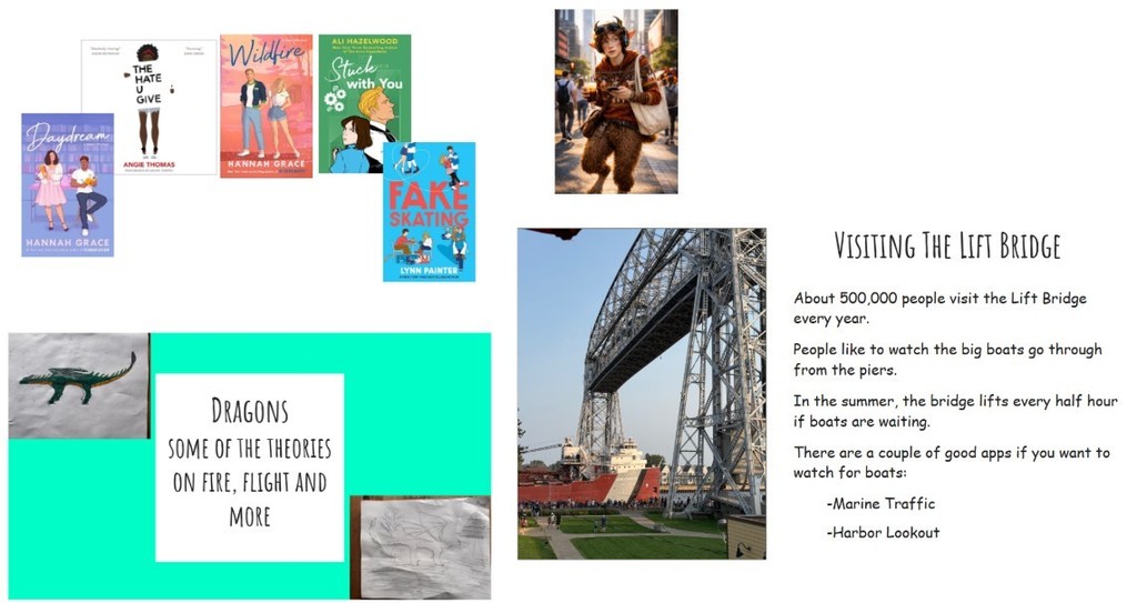 books read, character created, dragons, and ariel lift bridge facts