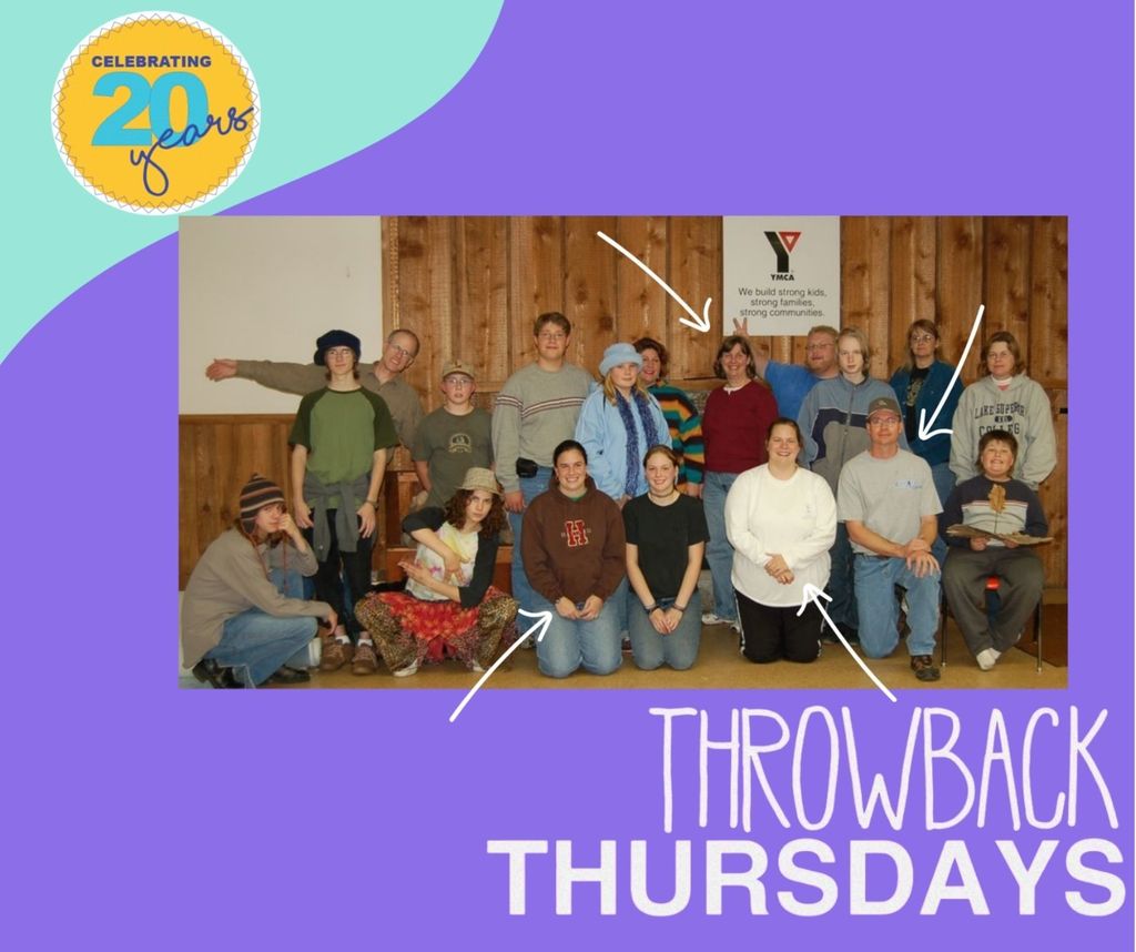 group of teachers and students for a throwback thursdays, 4 arrows pointing to our founders