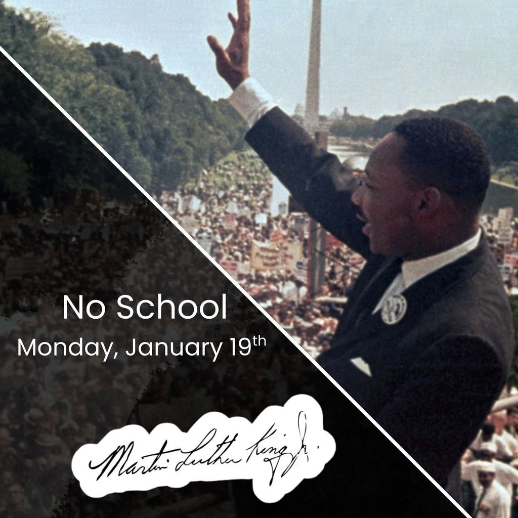 photo of a man, Martin Luther King Jr, waving to a crowd, No School Monday, January 19th