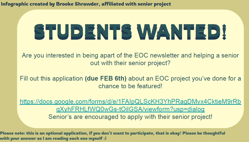 students wanted: interested in being apart of the EOC newsletter