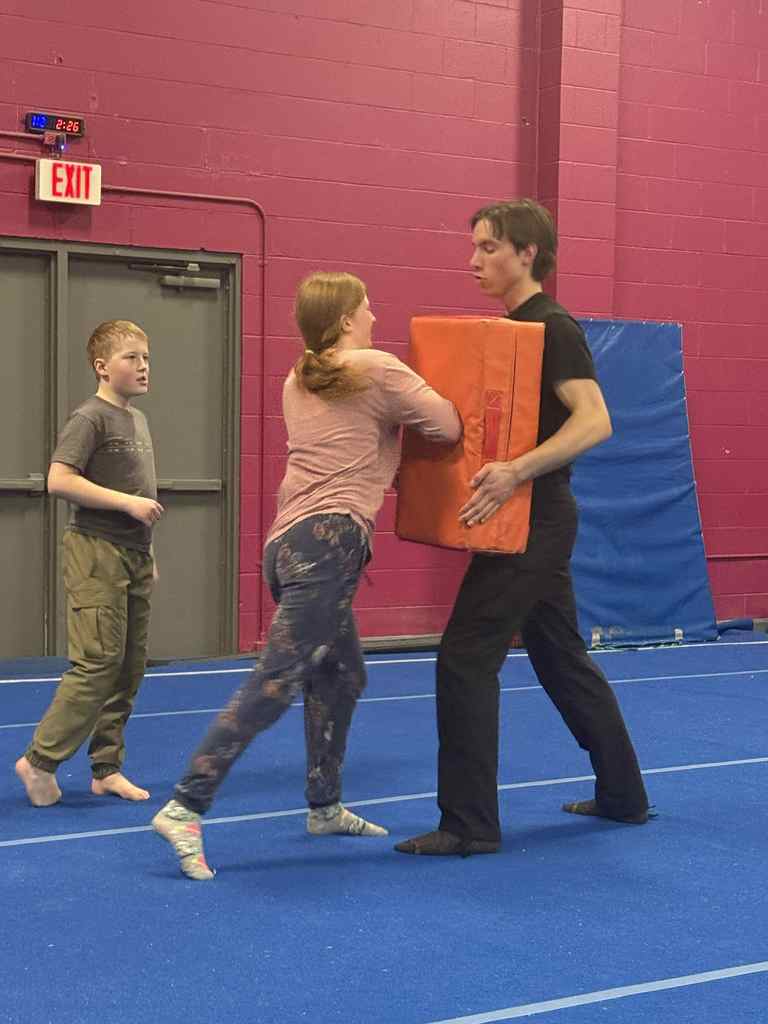 student practicing moves