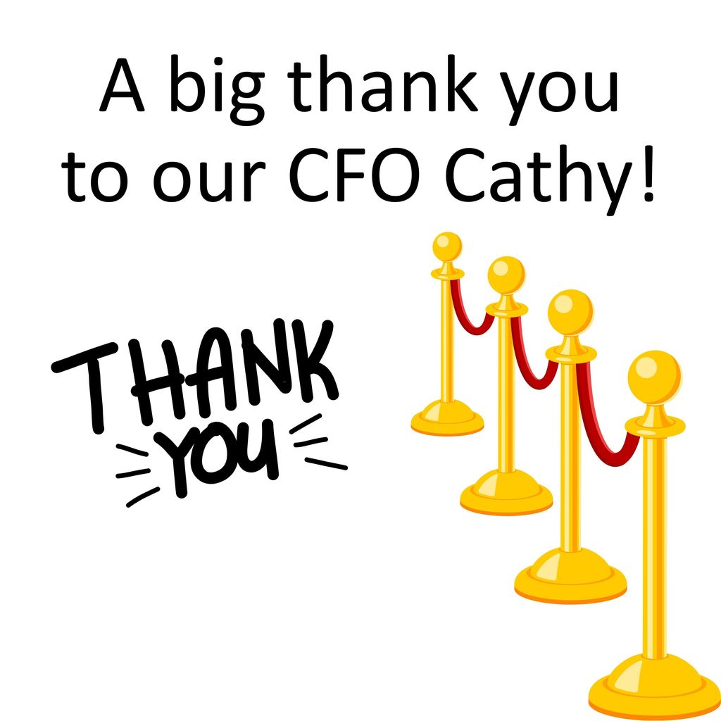 "a big thank you to our CFO Cathy-thank you", red carpet ropes