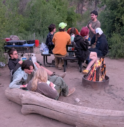A fire built using flint and steel