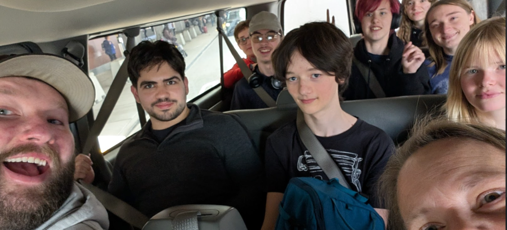 student in van