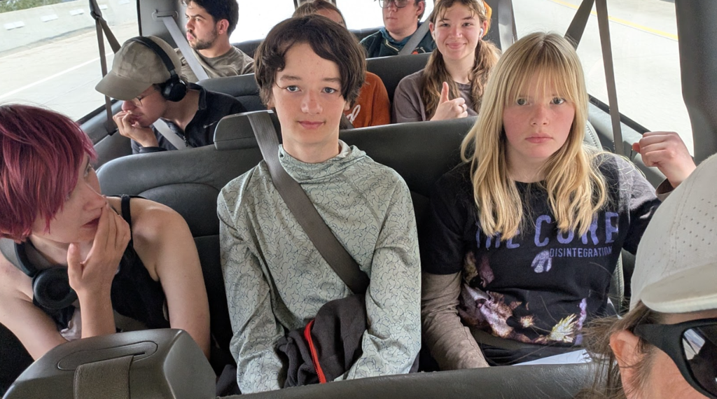 student in van