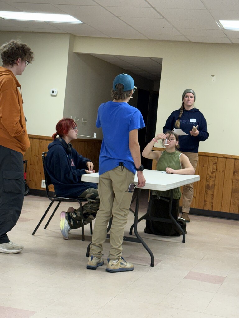 students stacking dice
