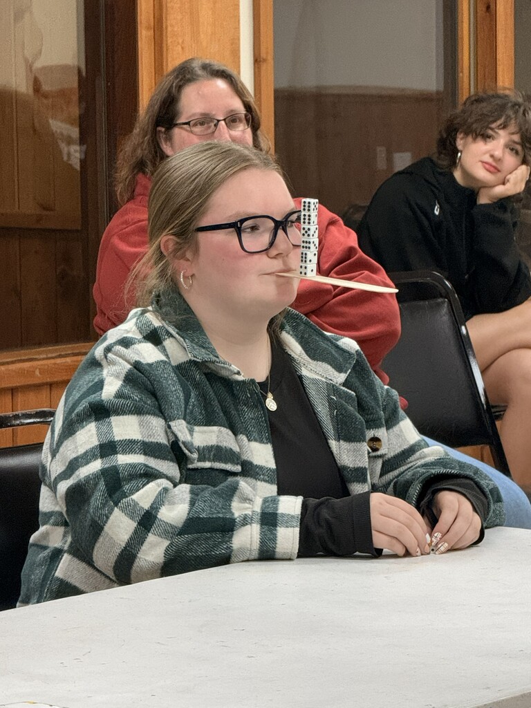 students stacking dice