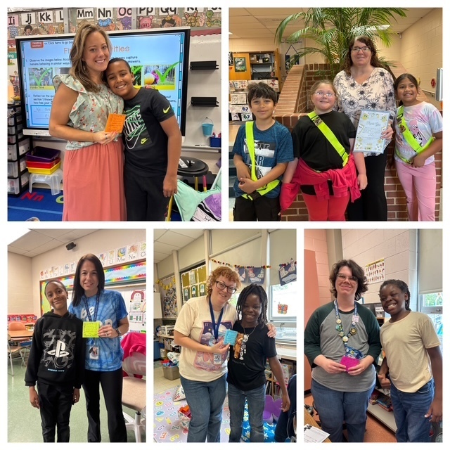 Collage of students and teachers hugging and smiling