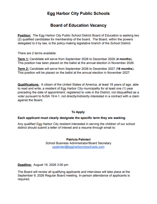 Board of Education Vacancies Notice