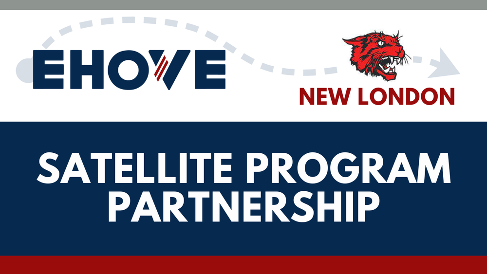 EHOVE and New London logos and Satellite Program Partnership on top of an arrow