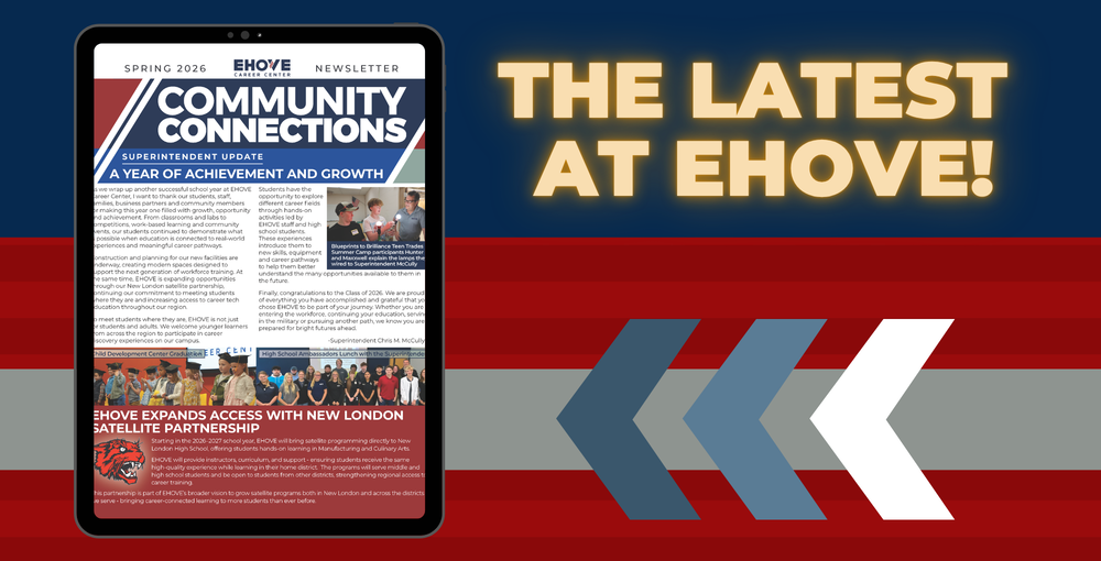 Community Connections newsletter front and The Latest at EHOVE headline