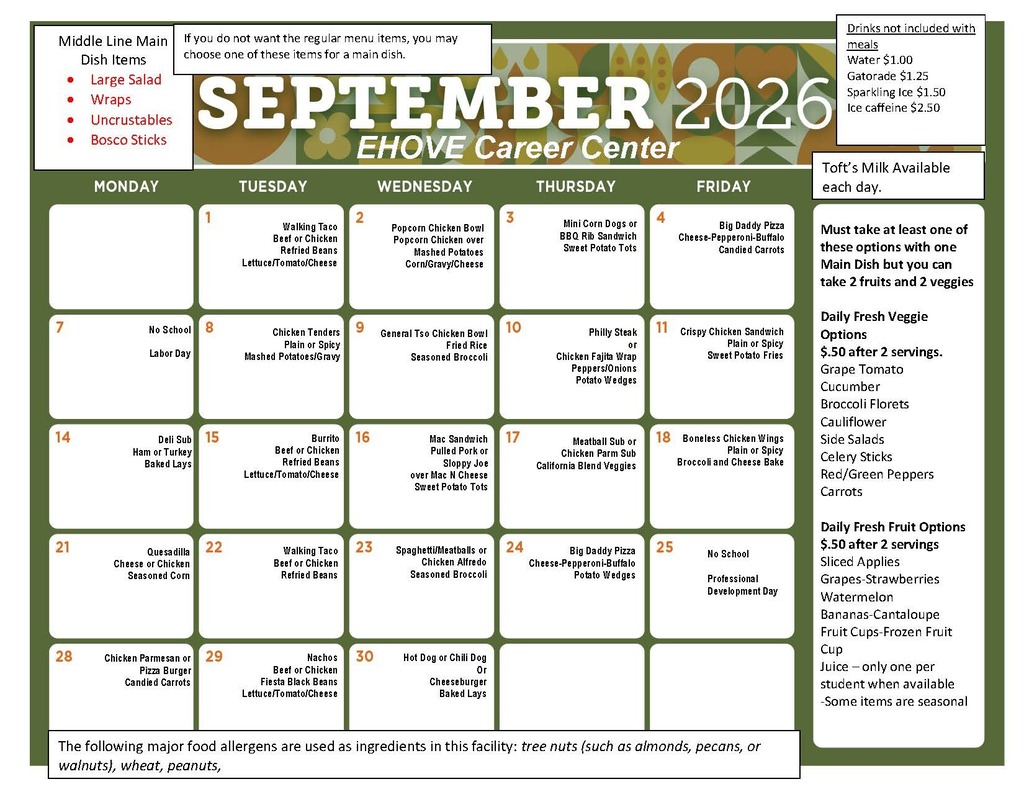 September Lunch Menu