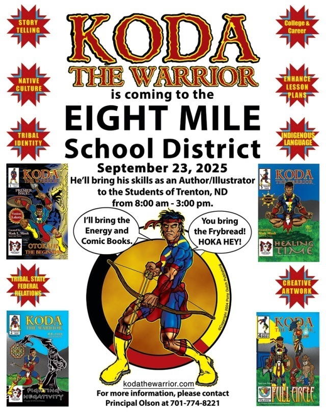 I'm an author, illustrator, ND certified educator and citizen of the Spirit Lake Dakota Nation.  I travel to schools across North America and promote these topics within my presentations:  Improving Attendance, Increasing Positive Behaviors, and Encouraging Achievable Academics.  On our website, you'll notice the various seminars for your students, teachers, and family events.  We strive to cover the North Dakota Indigenous Education Initiatives of the 5 Federally Recognized Tribes of North Dakota with educational lesson plans to support  the ND Social Studies Standards.