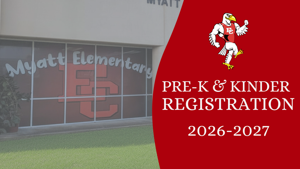 myatt elementary building with "pre-k and Kinder registration 2026-2027" and a ricebird layover