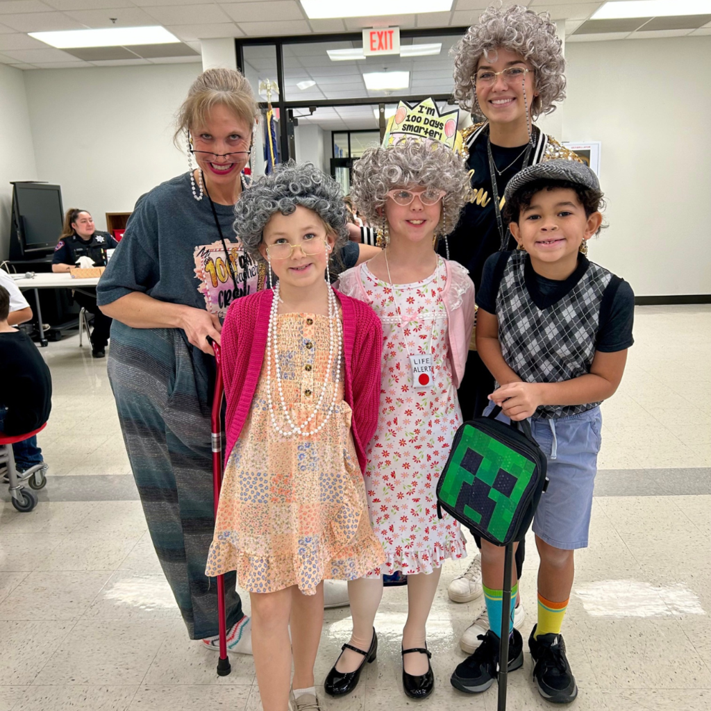students and teachers dressed up as "old" people
