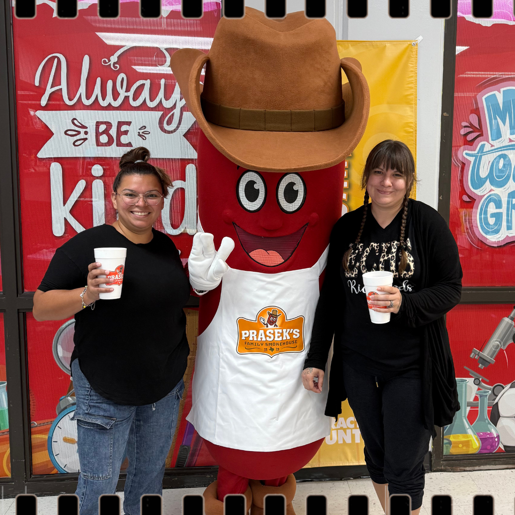 prasek's mascot with teachers and tea 
