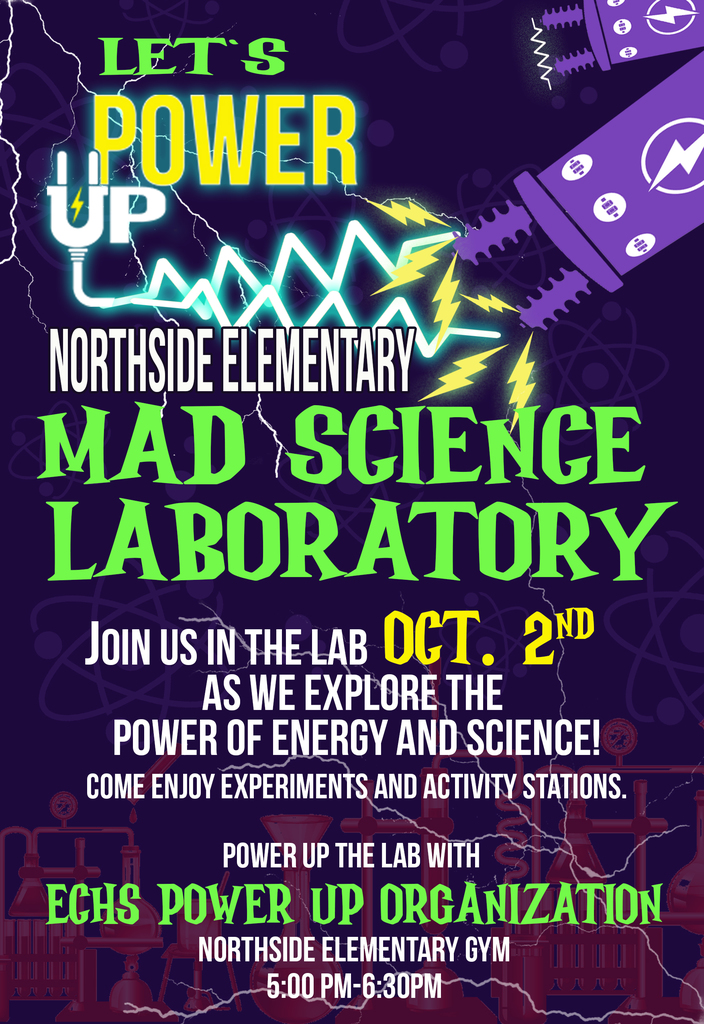 mad science flyer for event at northside on october 2 from 5-6:30