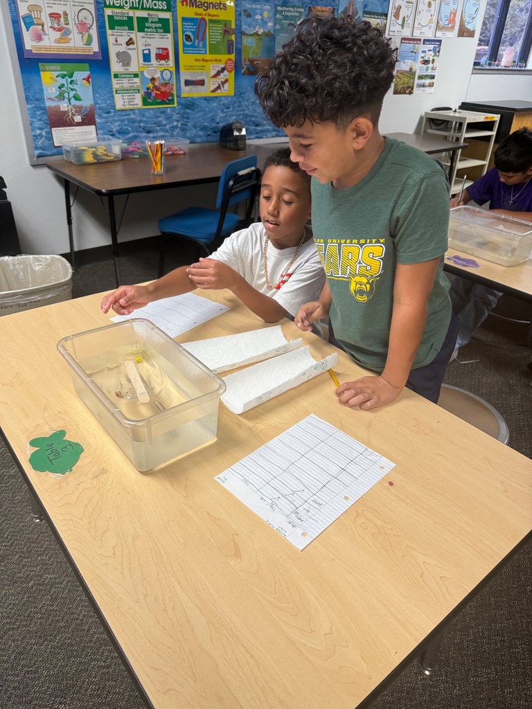 kids observing and taking notes about objects in container of water