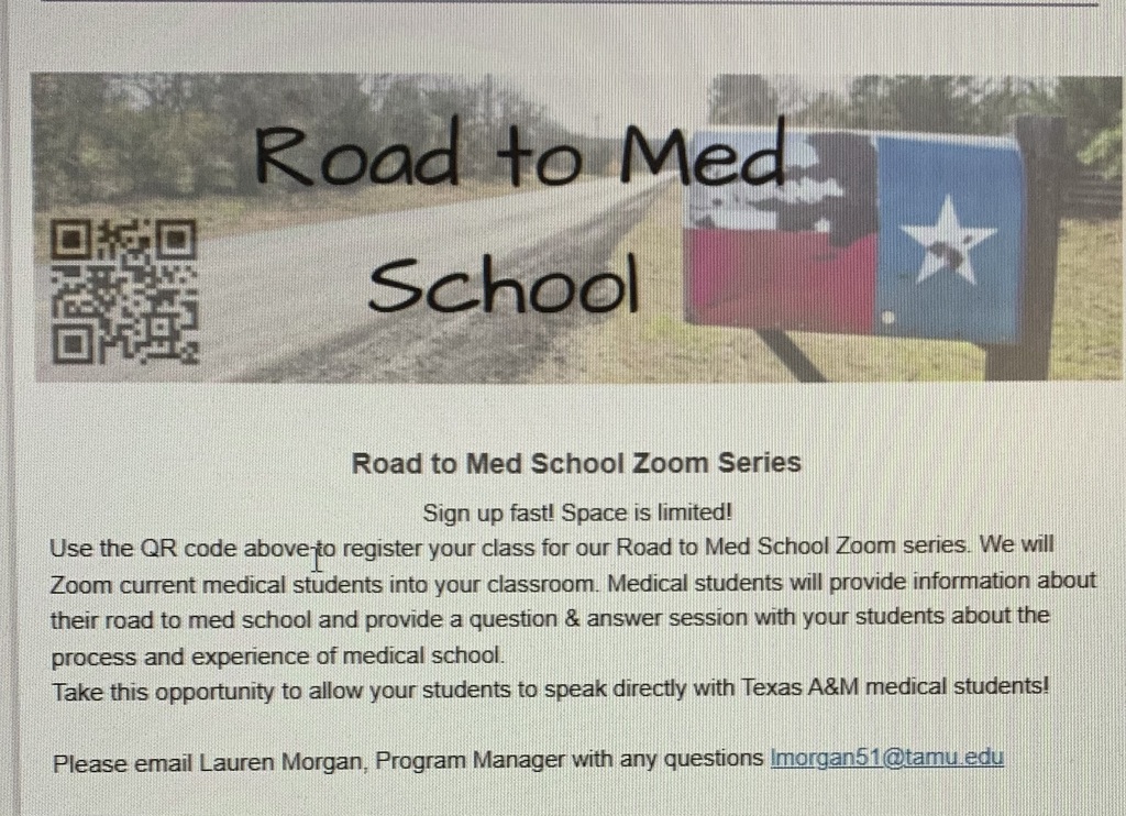road to med school zoom informational flyer