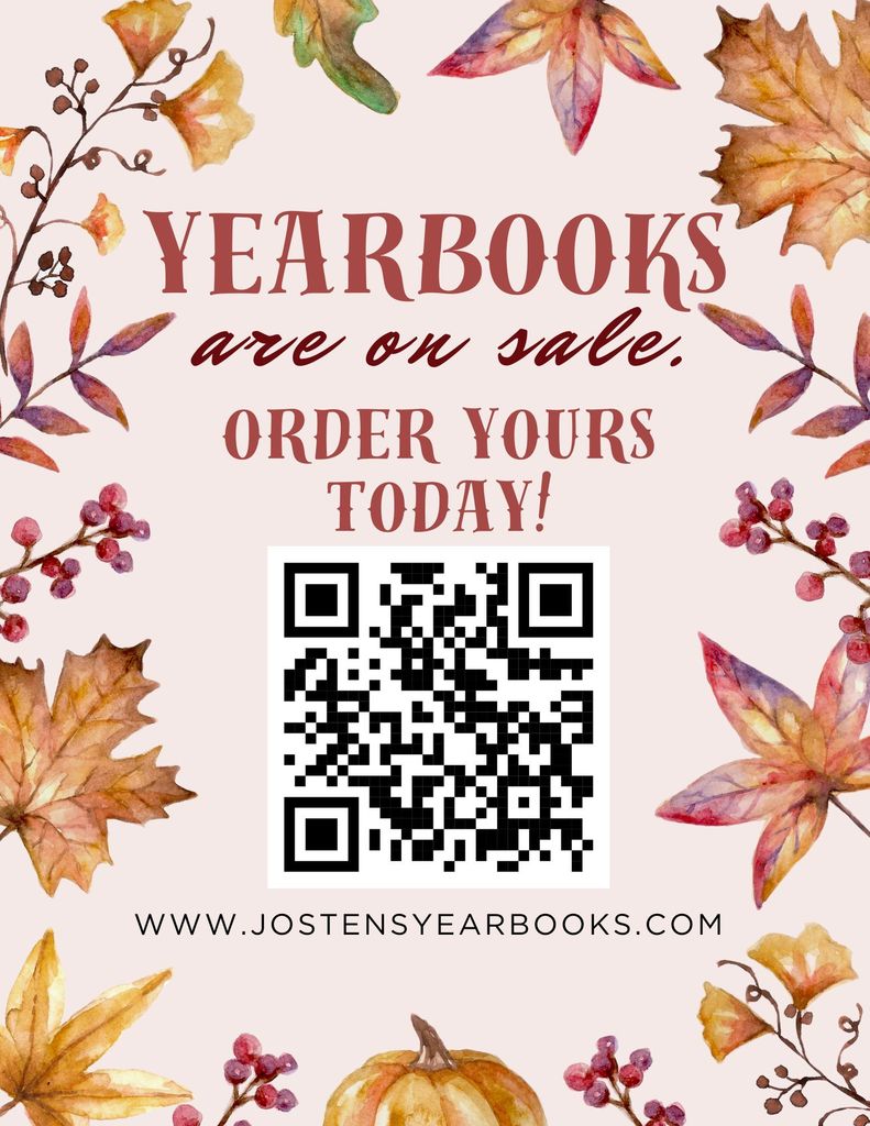 yearbook flyer with QR code to order at www.jostensyearbooks.com