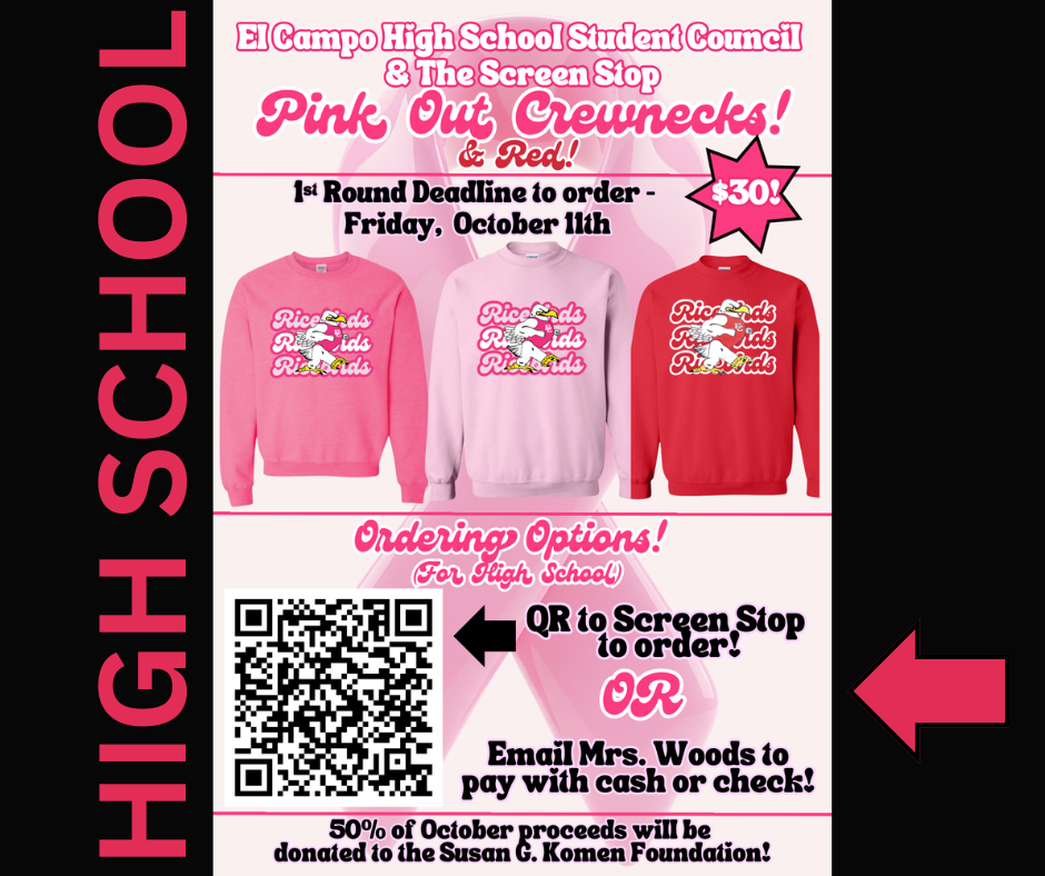 high school order form for pink ricebird sweatshirt fundraiser