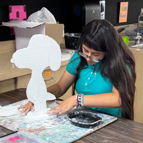 student working on 3D snoopy