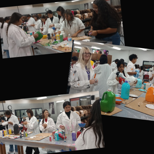 students painting jugs