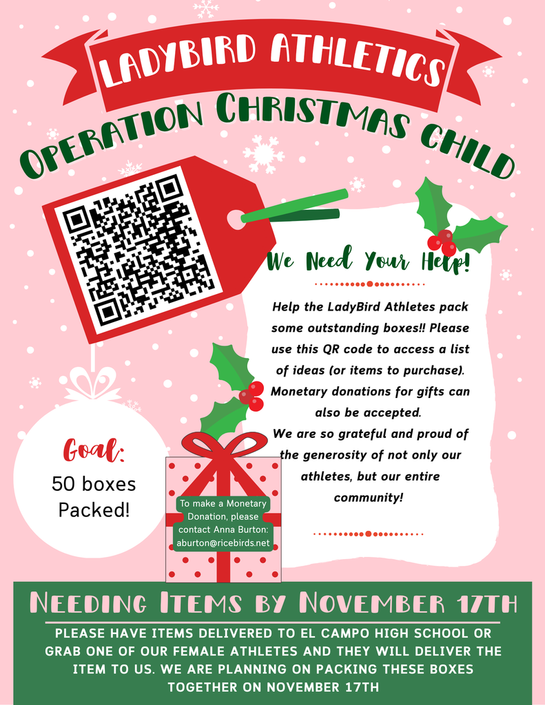 Ladybird athletics operation christmas child flyer - items needed by november 17