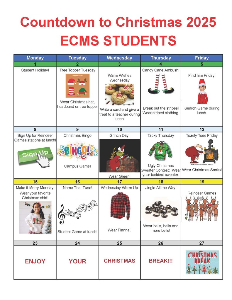 calendar of festive fun to countdown the days to the winter break