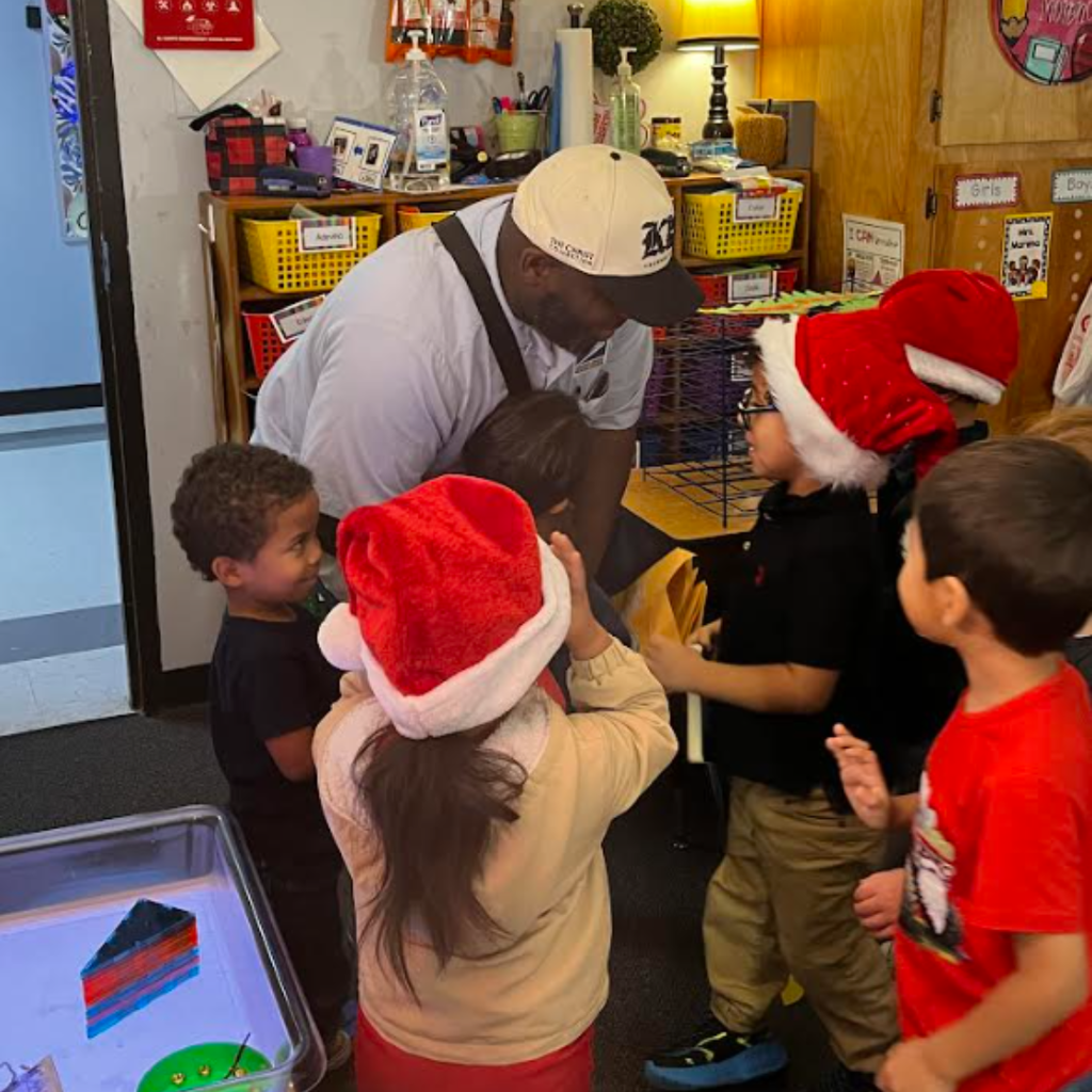 mailman talking with students
