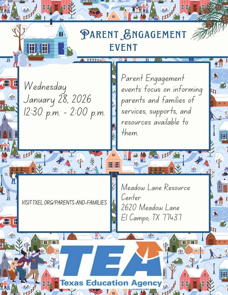 Parent Engagement Event flyer - January 28, 2026 at meadow lane resource center from 12:30-2pm