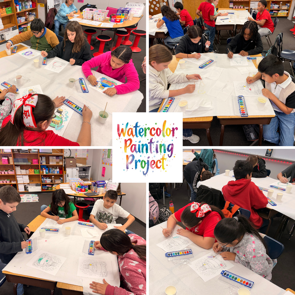 pictures of students using water colors to paint