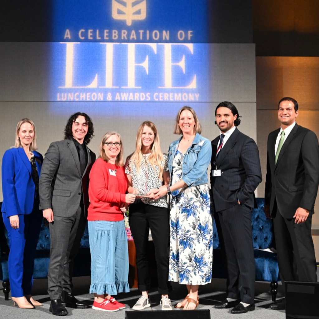 ECHS teachers with representatives from the blood bank at the luncheon