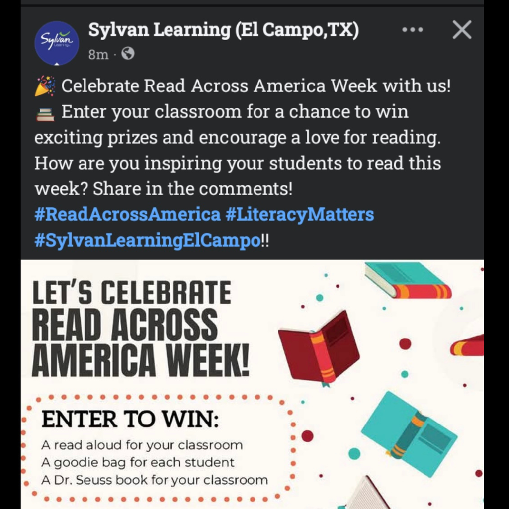 sylvan learning's social media promotion for read across america