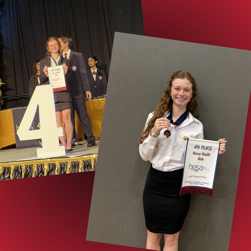 Kate on stage and then posing with her 4th place banner and medal