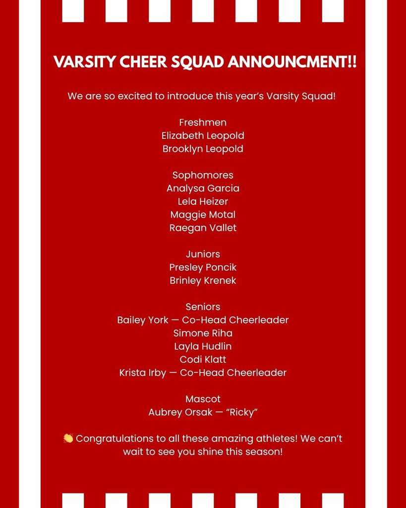 List of varsity names who made cheerleader