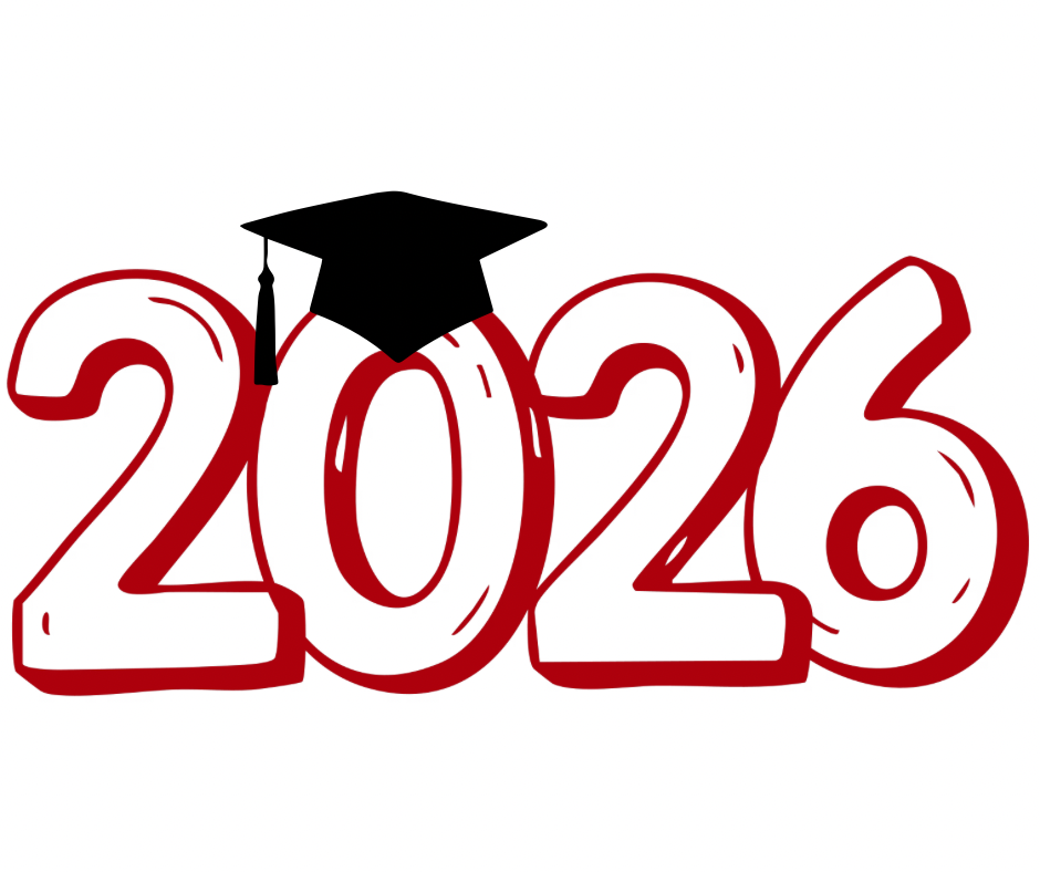 2026 with a black grad cap on the zero