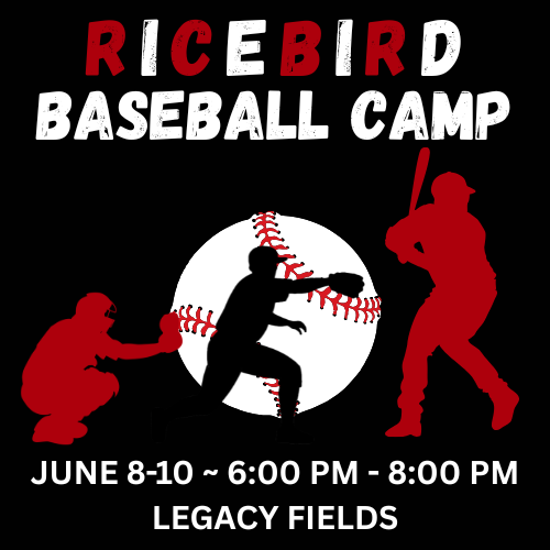 ricebird baseball campu june 8-10 6-8pm at legacy fields